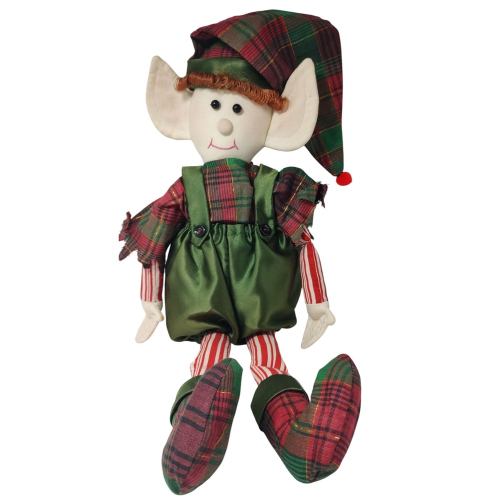 Vintage Homemade Elf Shelf Sitter Long Legs Christmas Decoration Outfit Hat Boot